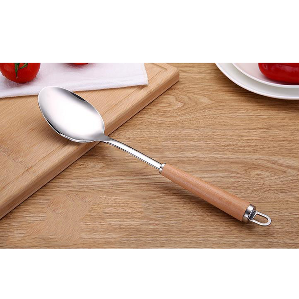 1Pcs Spatula with Wooden Handle Stainless Steel Kitchenware Set Household Spoon Kitchen Gadget Stainless Steel Frying Shovel: Public Spoon