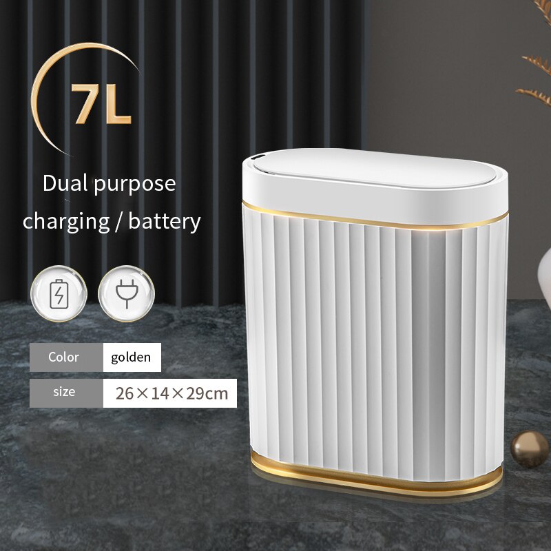 Smart Sensor Prullenbak Huishouden Automatische Elektronische Prullenbak Keuken Vuilnisbak Wc Waterdicht Smalle Opslag Emmer: Charging gold 7L