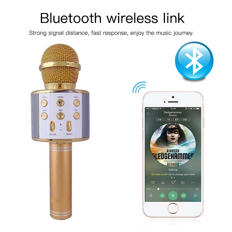 WS858 Microphone sans fil Bluetooth haut-parleur karaoké Version haut de gamme micro KTV lecteur téléphone Mike pour ordinateur scène conférence