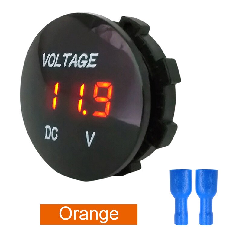 Rund vandtæt auto båd bil motorcykel mini digital voltmeter  dc 12v-24v led panel volt spændingsmåler tester monitor display: Orange