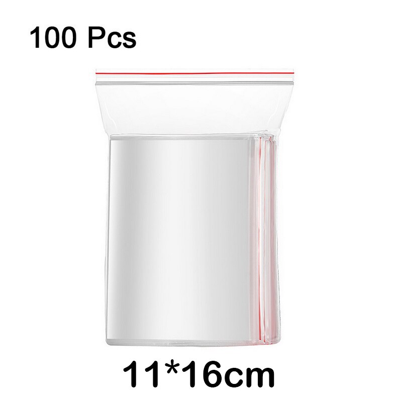 100pcs/pack Resealable Zip Lock Bags Self Seal Clear Plastic Poly Bag Food Storage Package Reclosable Vacuum Fresh Bag: 11X16 CM
