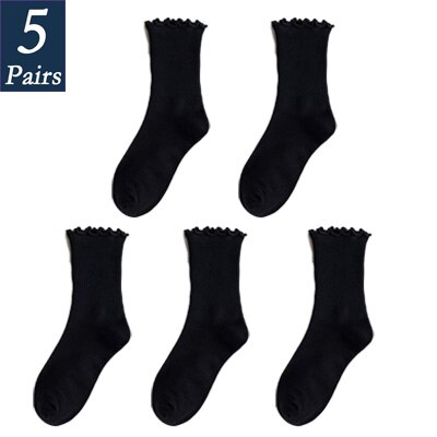 Calcetines con volantes de princesa para mujer, calcetín, colores sólidos, para la universidad, dulces, 5 pares: 7