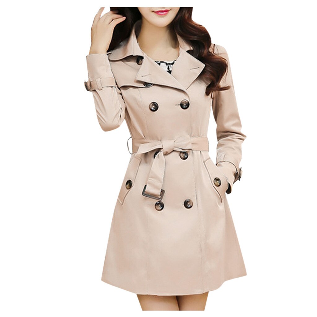 Veste longue et cintrée, manteau pour femme, 1 pièce, manteau d'extérieur femme, manteau d'extérieur printemps-automne coupe-vent #907: KH / S