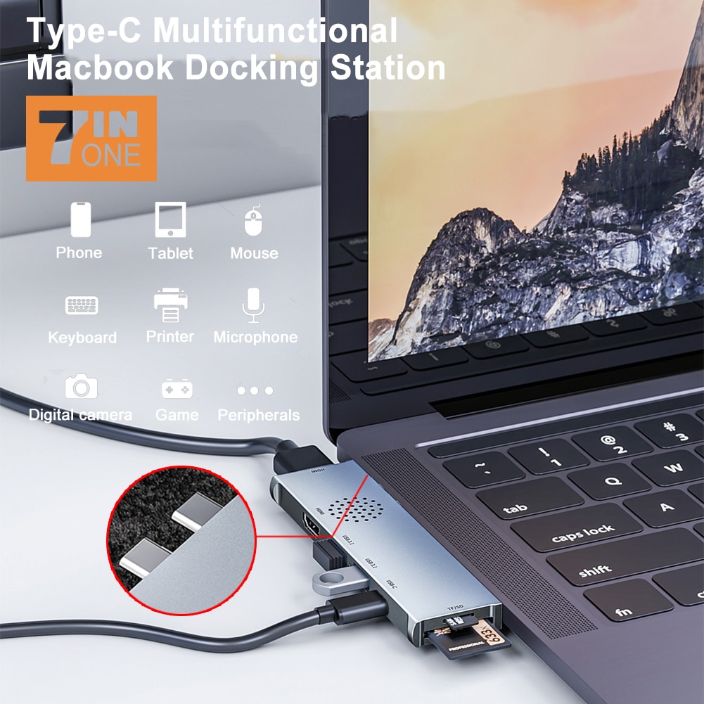 7-In-1 Usb C Hub Voor Macbook Pro Met 4K @ 30Hz Hdmi 10Gbps usb 60W Pd Sd/Tf Kaartlezers Dubbele Type-C Laptop Docking Stations