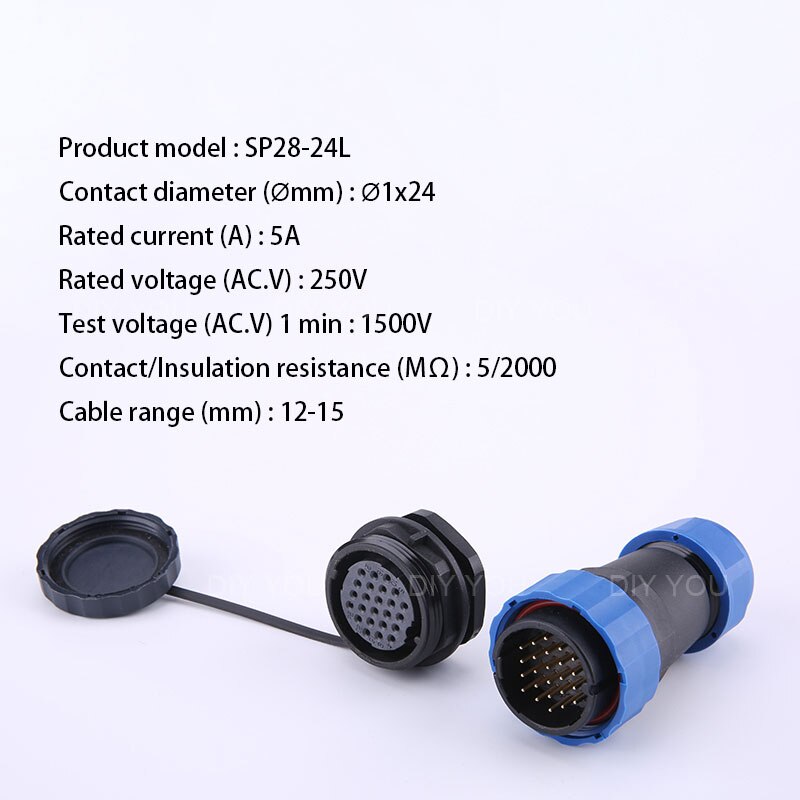 SP28 IP68 Back Nut waterproof connector 2/3/4/5/6/7/9/10/12/14/16/19/22/24/26 Pin plug socket Electric cable Aviation connectors: SP28-24L