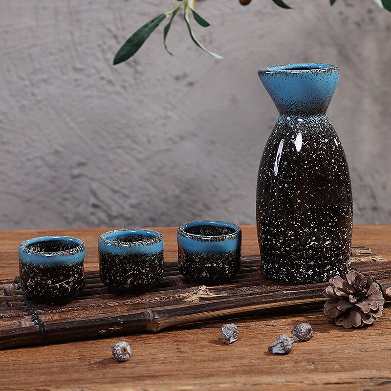 FANCITY Japanese-style ceramic black sake bottle, wine bottle, sake cup, sake bottle, sushi restaurant, sake bottle tableware
