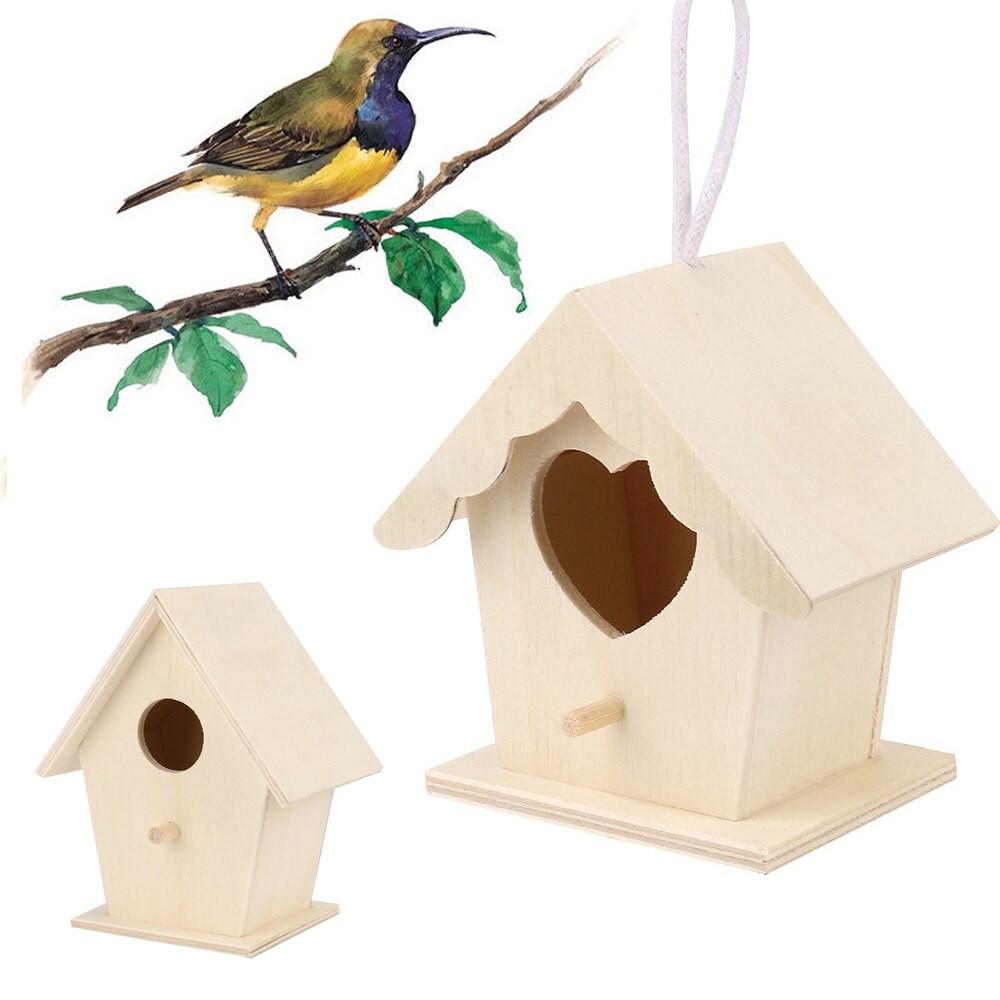 Mini Jaula de madera para pájaros colgante para exteriores, caja para pájaros, decoración de patio, productos de madera para aves, nido para loros