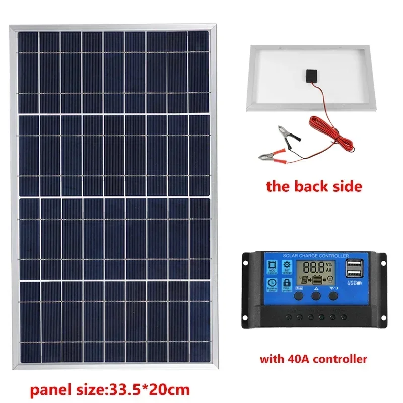 Kit de panel solar de 300W y 12V con controlador 10A-100A, puerto USB, cargador de batería solar portátil adecuado para acampar al aire libre, RV móvil: Azul oscuro