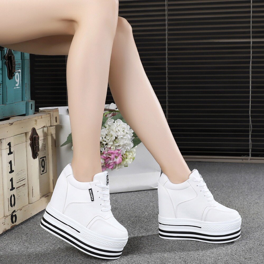 2019 wiosna kobiety botki wysokie buty na koturnie na co dzień marka kobieta 12CM zwiększona wysokość buty kobieta moda platforma trampki