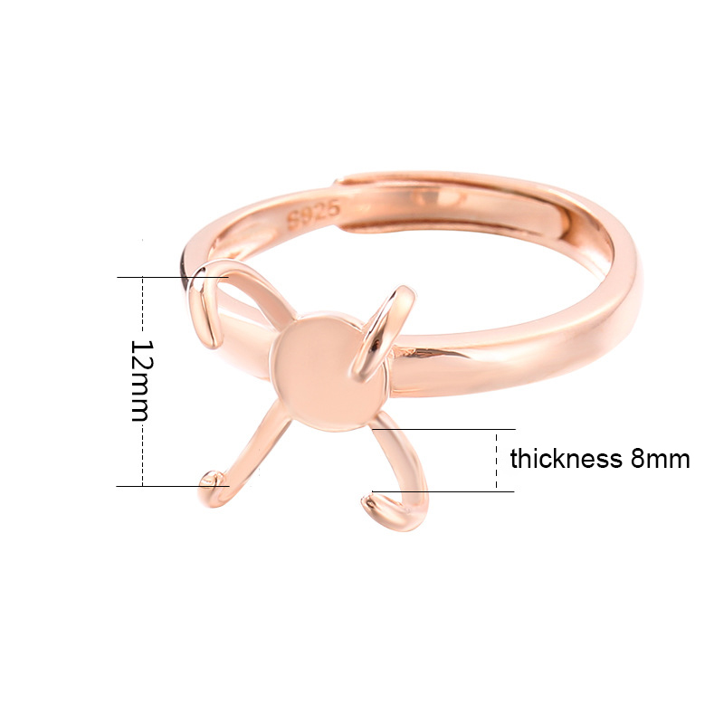 Anillo de Plata de Ley 925 con 4 garras en blanco, Base de anillo ajustable para piedras preciosas irregulares de 12mm, ajuste de cabujón, fabricación de joyas de anillos: Champán