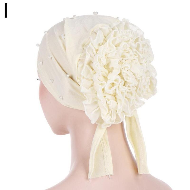 1pcs Spring Autumn Women's Accessories Headdress Muslim Big Flower Nail Bead Cap Headdress Baotou Dubai Women's Hat Leisure D4O1: I