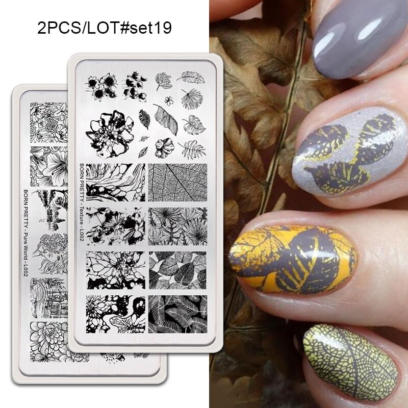 GEBOREN ZIEMLICH 2Pcs Nagel Stanzen Platten Set Rechteck Blume Geometrische Muster Nail art Bild Stempel Vorlage DIY Maniküre: 2Pcs-Set19