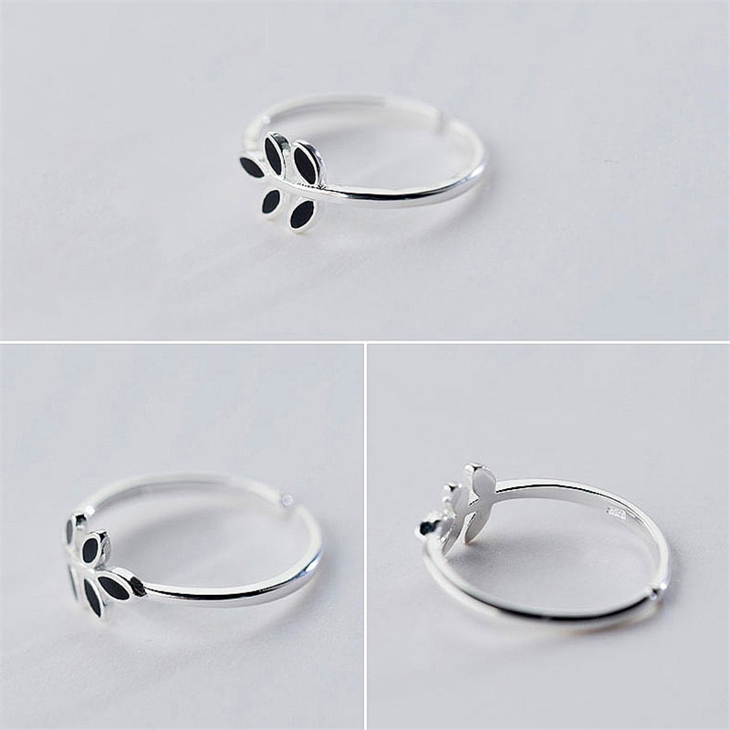 INZATT Echt 925 Sterling Silber Minimalis Grün Schwarz Blatt Emaille Einstellbare Ring Für Frauen Party Schmuck Zubehör