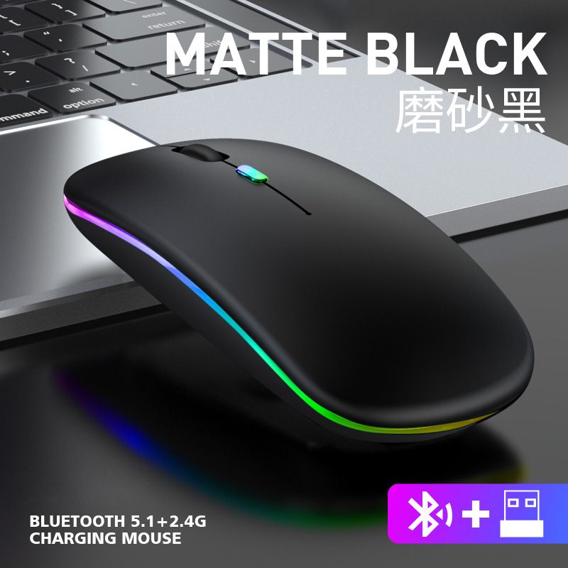 Mouse Wirelesss Bluetooth 2 In 1 Wireless Dual Mode Optical Mouse 2.4G Mouse Ergonomic Portable Rechargeable Mice For laptop: Black
