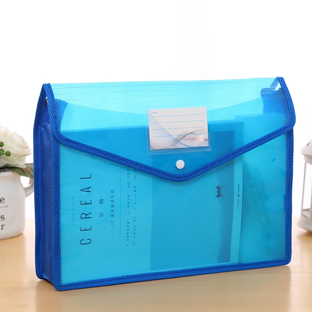 A4 Transparent Lightweight File Bag Portable Waterproof Folder Document Holder Large Capacity Button Storage School Test Paper