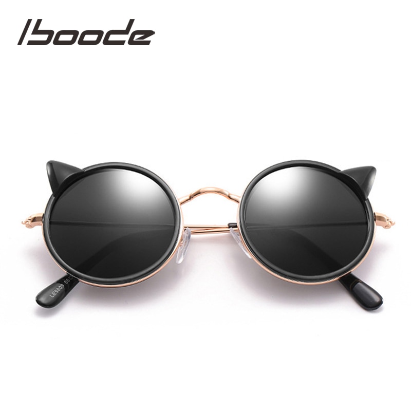 Iboode søt tegneserie katt øre runde solbriller låve årgang retro låve solbriller til takrenne jenter merke briller  uv400