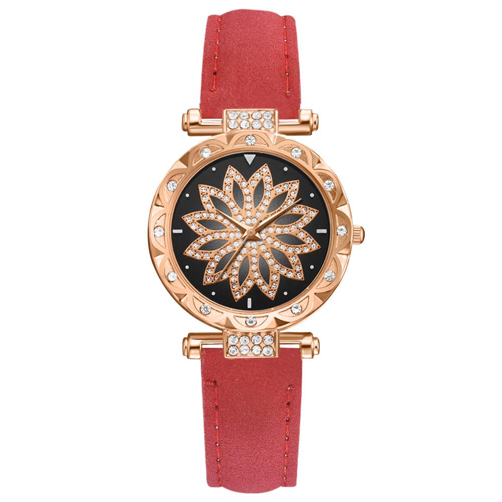 Frauen Uhr Armband 2 stücke Set Starry Sky Damen Armband Uhr Casual Leder Quarz Armbanduhr Uhr Relogio Feminino: Rot