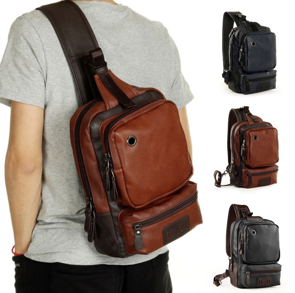 Männlichen USB Ladung Taschen männer Brust Tasche PU Umhängetasche Diagonale Paket Bote Reisetasche Crossbody Rucksack