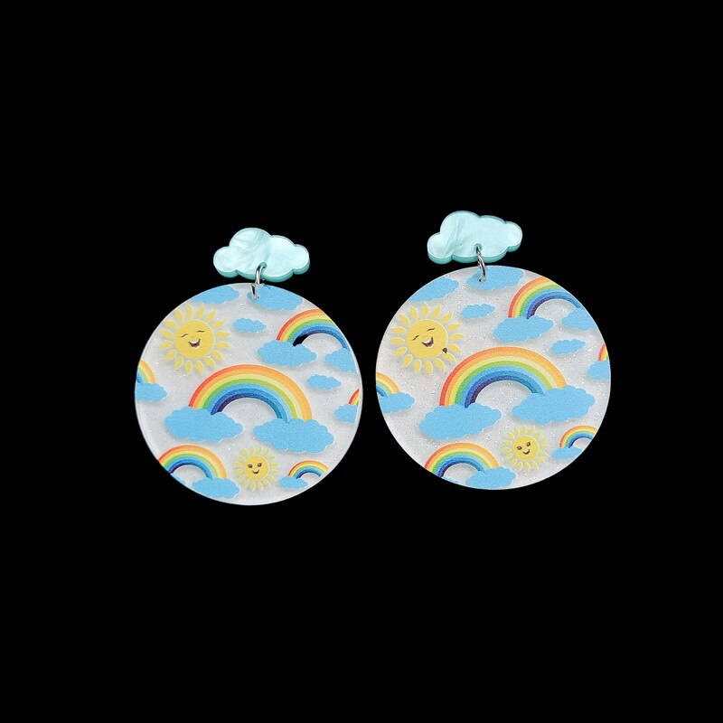 Donarsei moda colorido arco-íris brincos para as mulheres bonito dos desenhos animados nuvem coração gota balançar brincos presente: style 5 color 01