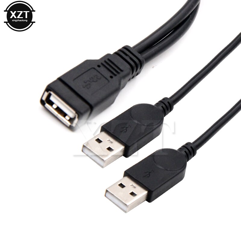 1 pieza USB 2,0 tipo macho a 2 USB Dual hembra Y, Cable de extensión, HUB negro más