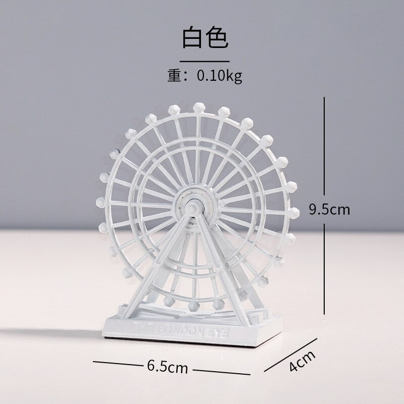 European Style Retro Zinc Alloy Ferris Wheel Model Home Furnishings Rotating Metal Decorative Ferris Wheel Ornaments: White