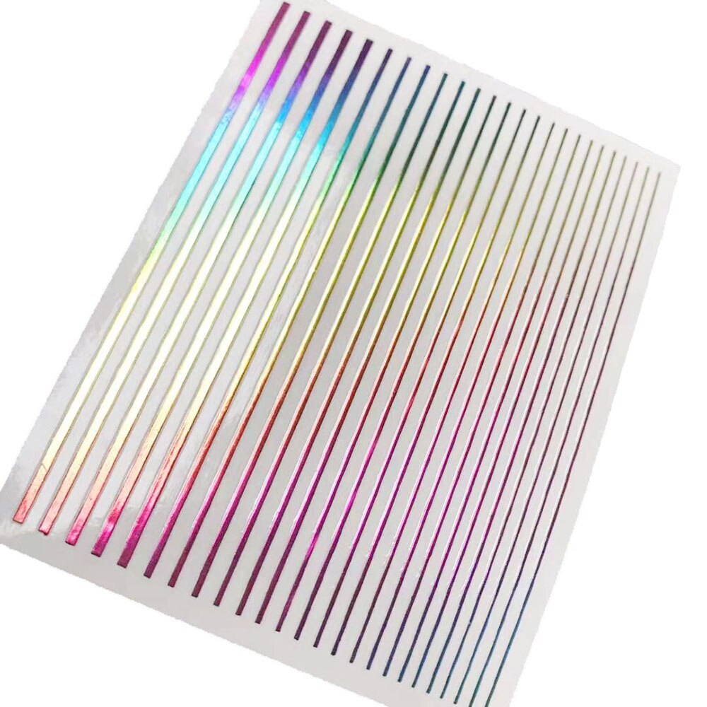 1 Vel Lijnen Streep Nail Art Sticker Goud/Zilver/Wit/Zwart/Rainbow Metal Multi-Size lijm Diy Kleurrijke Manicure Decals NK1