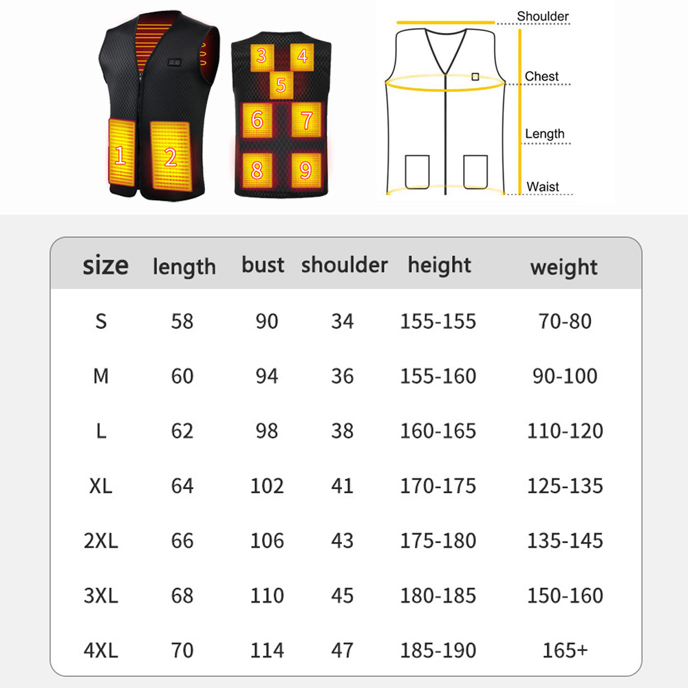 Verwarmd vest Heren Dames Elektrisch verwarmde jassen Sportkleding Verwarmde jas Grafeen warmtejas USB-verwarmingsjas voor kamperen