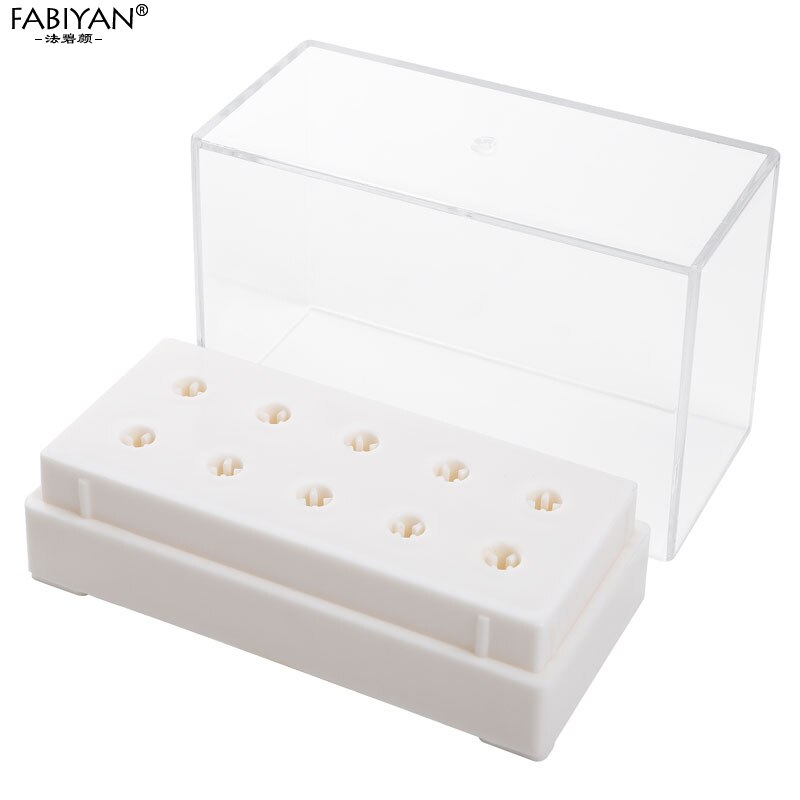 Behållare stativ display 10 hål nail art borr akryl hållare förvaringsbox manikyr verktyg sliphuvud tom väska organisatör: Vit