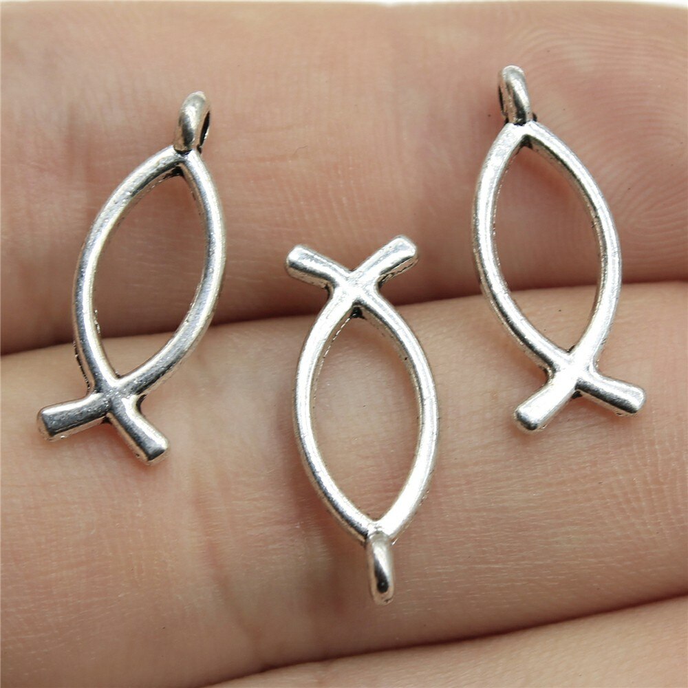 20 st jesus fisk berlocker antika silver färg jesus fisk berlocker hängen för armband kristna fisk berlocker gör smycken: B11189-20 x 8mm