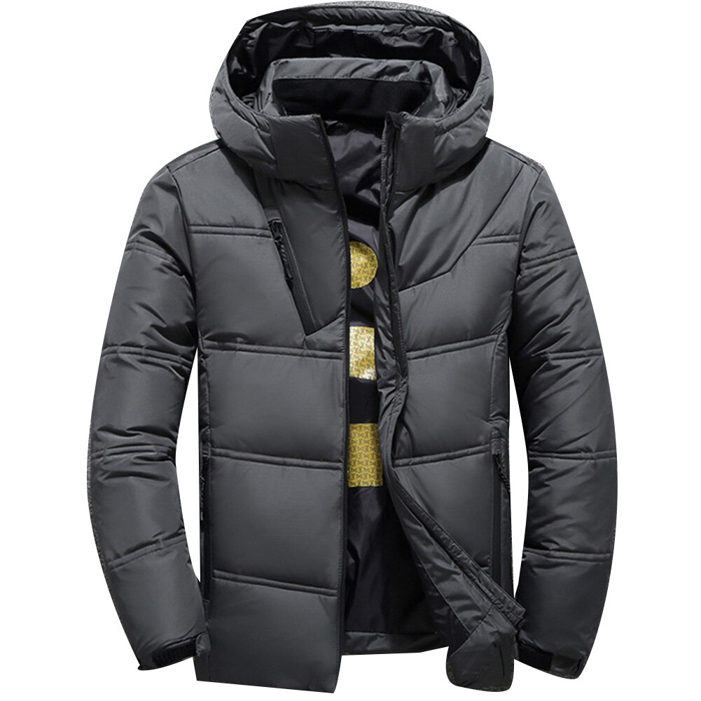 Men's Winter Solid Color Zipper Warm Hooded Down Jacket Outdoor Sport Parka Coat Top: Dark Gray / M