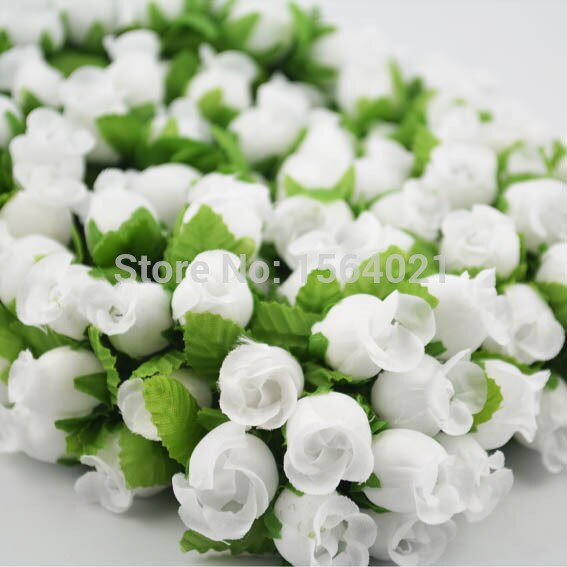 1.5 cm bloem bud Mini kunstzijde rose bloemen met stem witte stof rose bloemen knoppen bundels 144 stks/partij