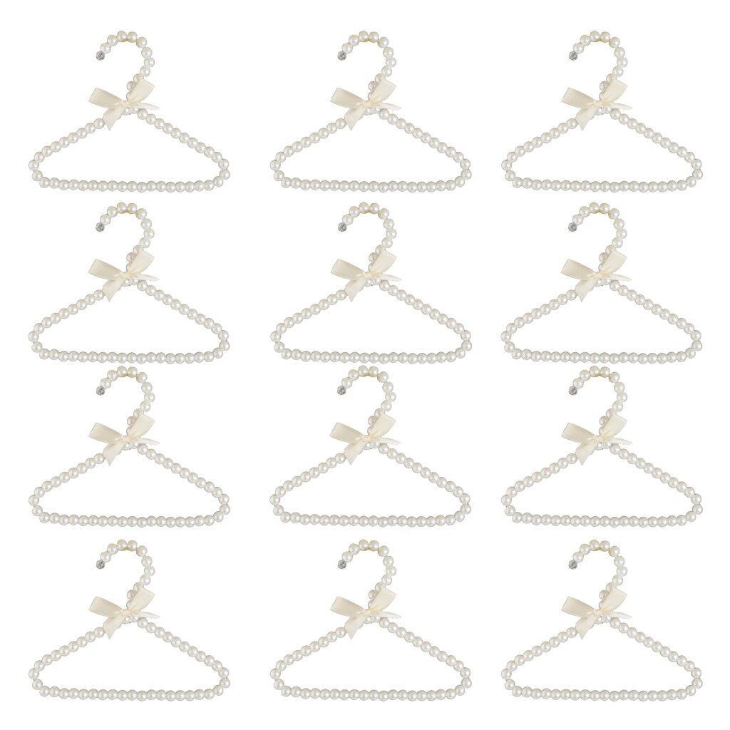 Pak Van 12, Baby Kleding Parel Hangers, kinderen Kids Parel Kralen Kleerhangers Met Lint Strik (Wit)