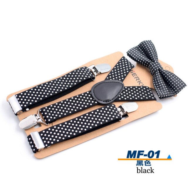 Toddler Kids Girl Boy Polka Dot Suspender Clip with Bow Tie Set Adjustable Suspender Bowtie Set