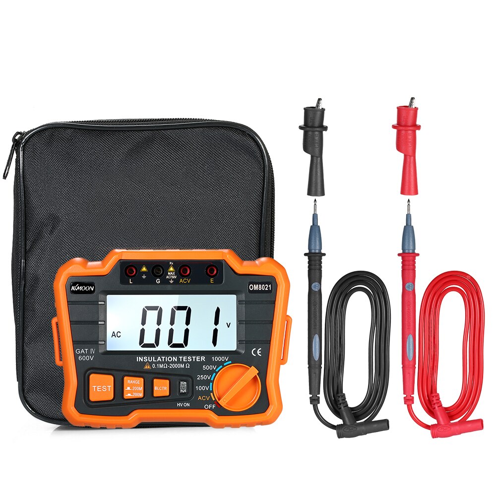 Insulation Resistance Tester DCV ACV Meter 1000V Ground Megger Megohmmeter MegOhm Voltmeter w/LCD Backlight Display