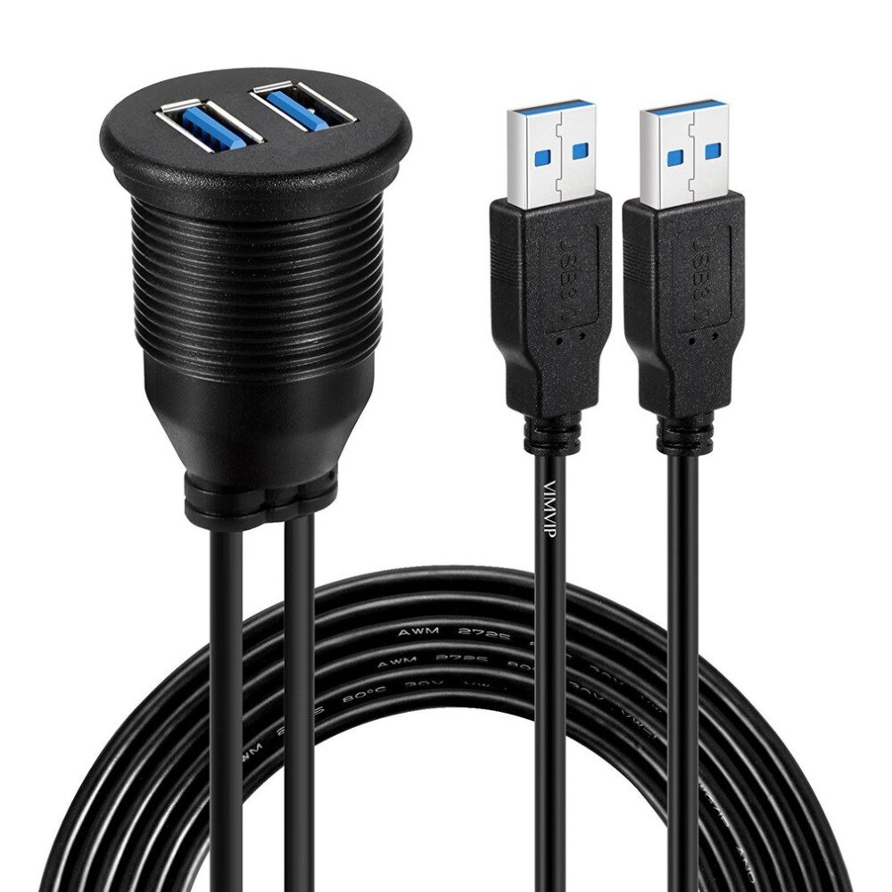 USB 2,0 Hafen Männlich zu Weiblich Verlängerung Kabel Wasserdicht Unterputz Dual USB Dock Adapter Armaturenbrett Pfanne Auto Motorrad