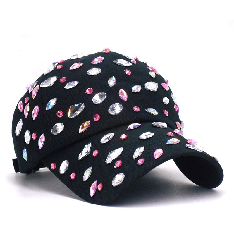 Bling Onda di Acqua Delle Signore Del Rhinestone Nero Cappellini Da Baseball Denim Casual Cappello Per La Primavera Berretto di Cotone Regolabile Femminile Cappelli di Diamante