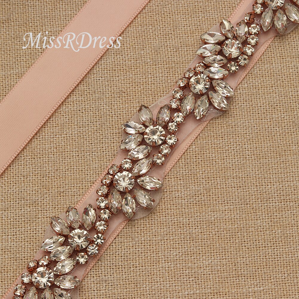 Missrdress 90cm lang krystal bryllupsbæltebælte roseguld diamant brudebælte rhinestones brudebælte til brudekjoler  jk816