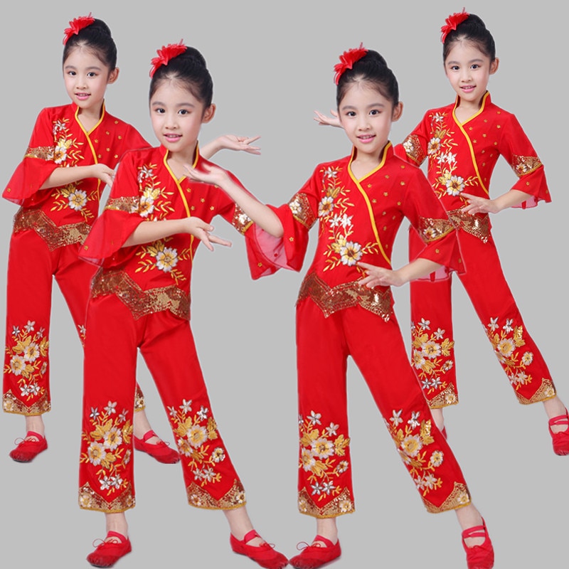 Children's Dance Costume - Girls Yangko Folk Dance Performance Outfit - Polyester