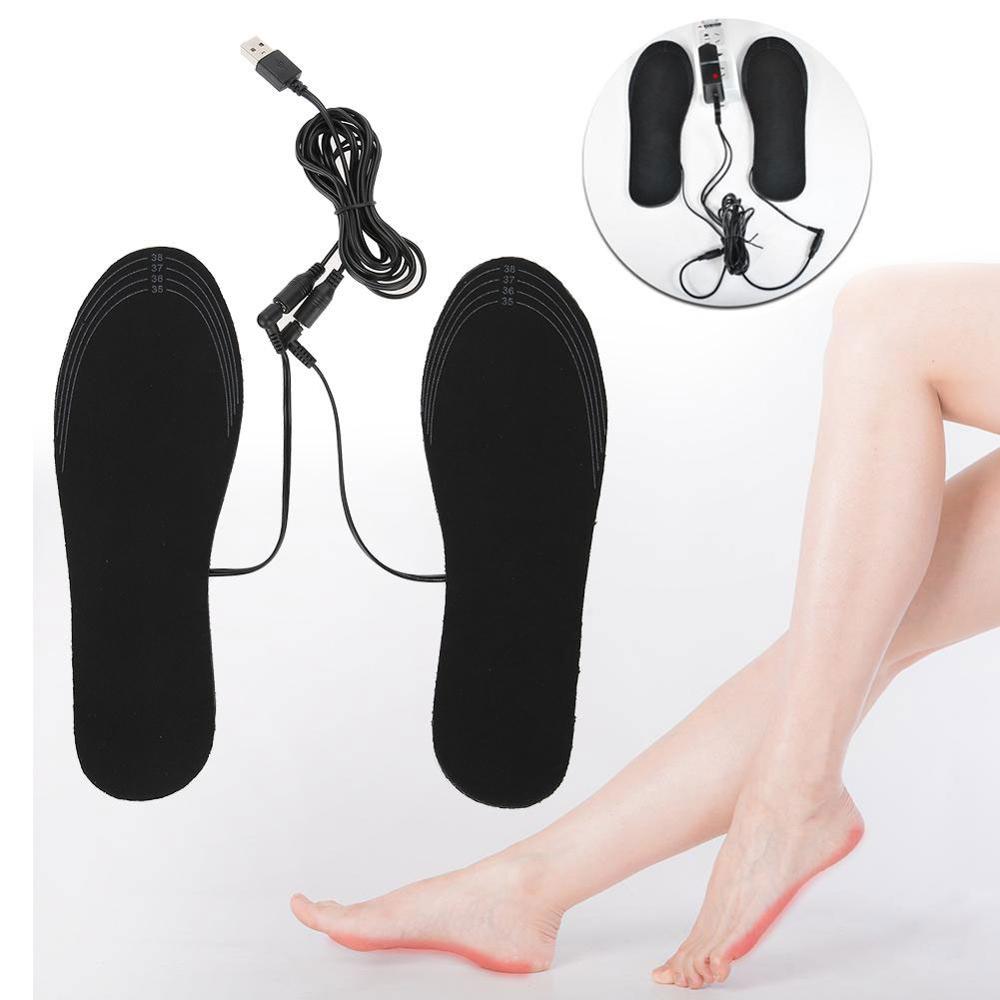 1 Pair Heating Warm Insoles USB Electric Comfortable Soft Rechargeable Cutable Size Heated Insoles