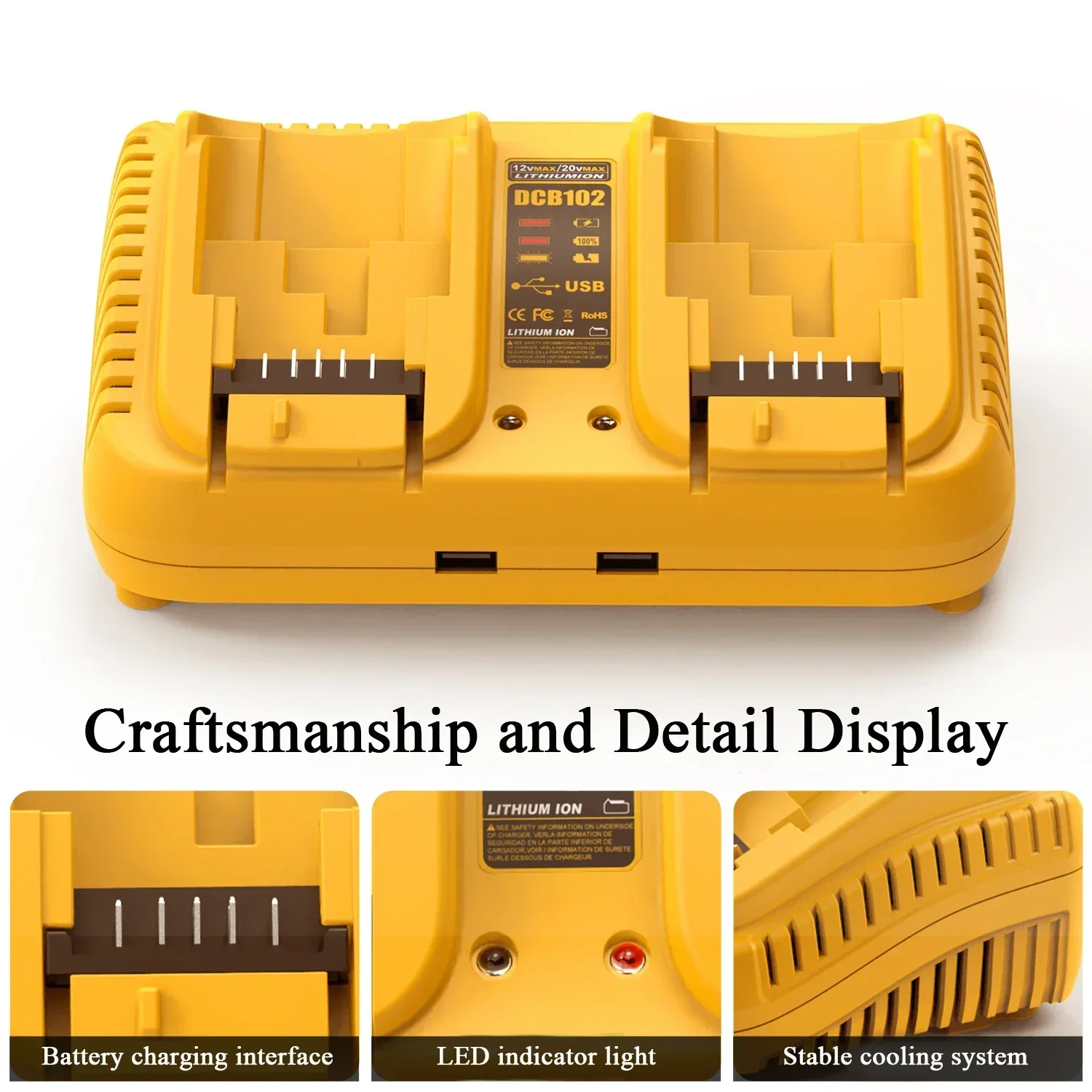Dcb102 Dubbele Oplader Voor Dewalt 10.8V 12V 14.4V 20V Lithium-Ion Batterij Dcb203 Dcb204 Dcb205 Dcb118 Dcb105 Dcb107 Dcb112 Dcb115