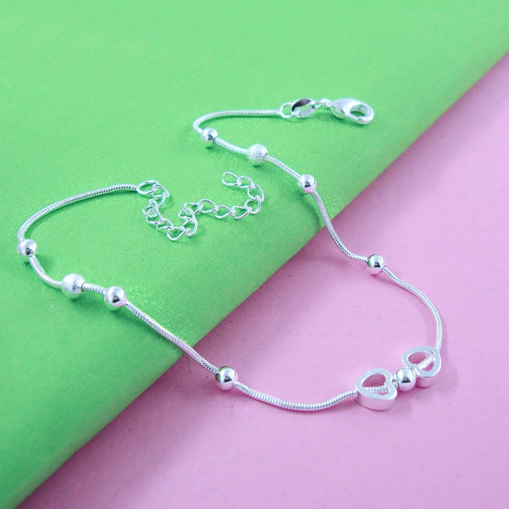 Bracelet de cheville en argent pour femmes 925 Bracelet de cheville en argent Sterling minimaliste perle ronde chaîne en argent été fille bijoux