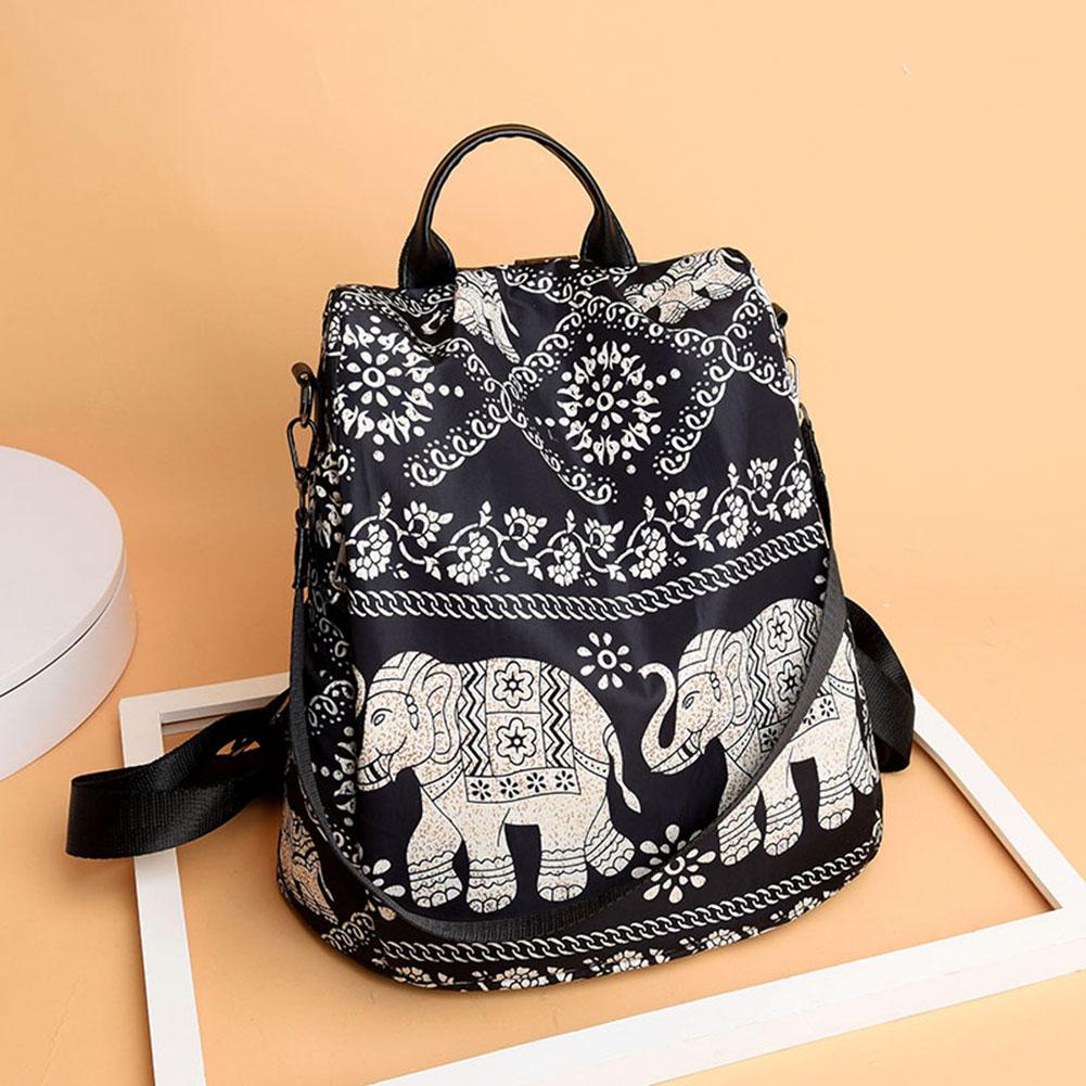 Casual Multifunctional Anti-Theft Women's Backpack Oxford Elephant Tree Printed Large Capacity Travel Shoulder Bag