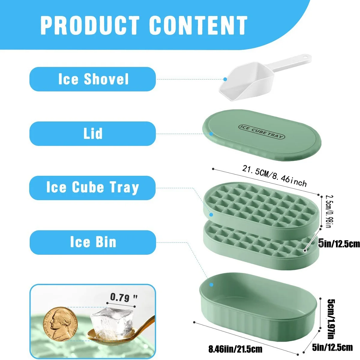 Doppelschichtiges Eiswürfelform mit Deckel und etui – stapelbar, macht 72 Eiswürfel mit Behälter, Löffel und Deckel Ich bin Lieferumfang enthalten, BPA-frei