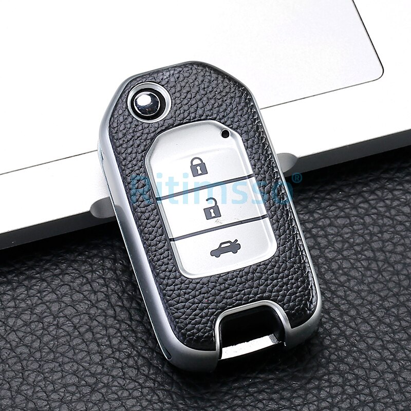 Tpu Key Cover Case for Honda CRV Pilot Accord Civic Car Shell Auto Key Keychain Keyring: Silver Shell B