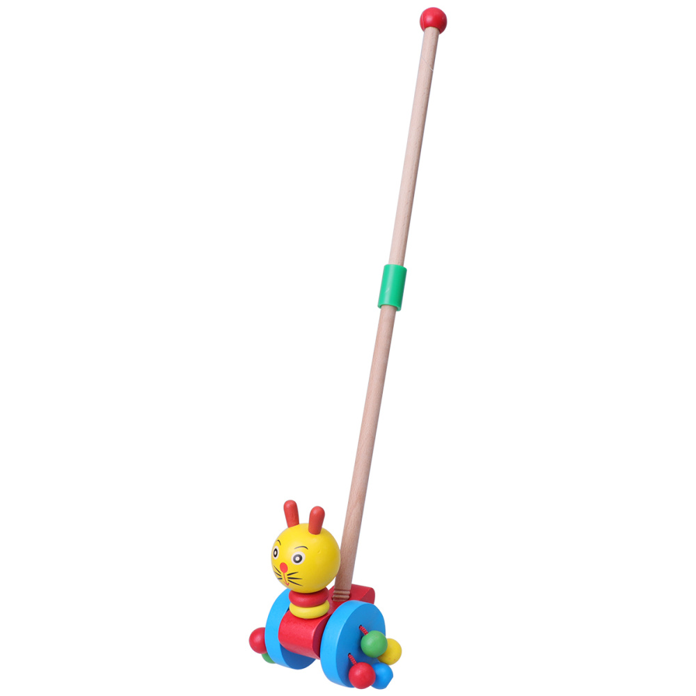Baby Pushing Cart Toys Cartoon Animal Carts Wooden Trolley Carts Toys Outdoor Baby Walker Push Rod Cart Toys Training Aids: Cat