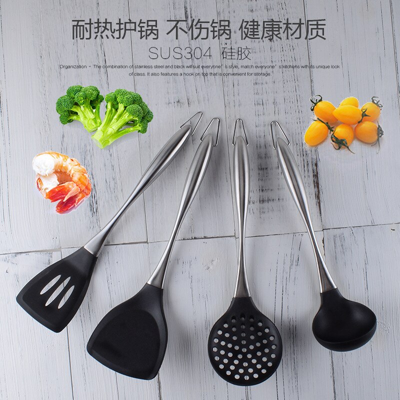 kitchen accessories Stainless Steel Silicone Spatula Non-Stick Pan Hollow Handle Soup Spoon Spatula Kitchenware Set kitchen set
