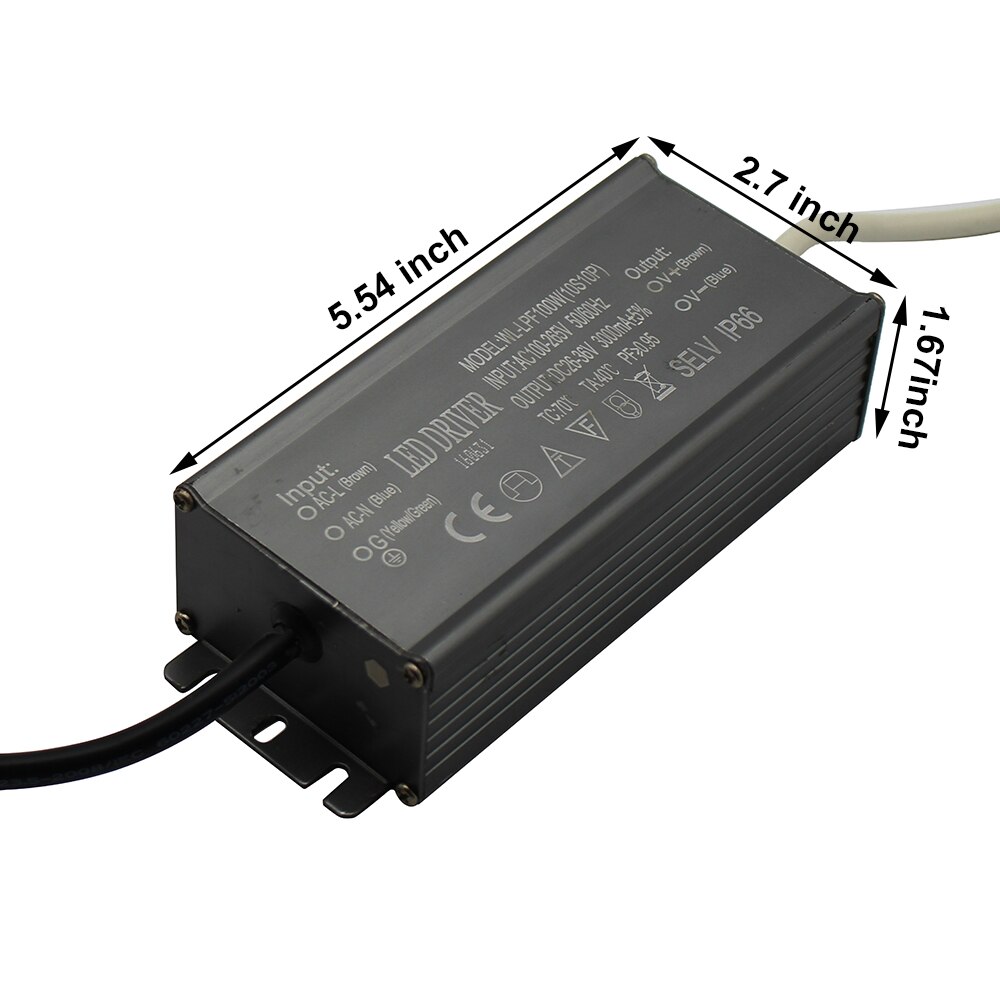 Aluminium IP66 70W LED Driver 3000mA AC 100-265V Power Supply Lighting Transformer Ballast for Spotlights / Street Outdoor lamp