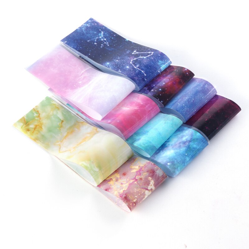 10PCS Nagel Folie Sticker Set Holografische Sterrenhemel Adhesive Wraps Transfer Papier Marmeren Shining Nail Art Decal Gel Slider PH2020