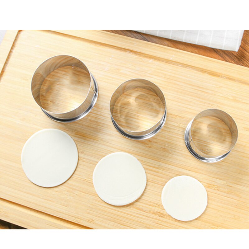 Juego de moldes para hacer Dumplings redondos de acero inoxidable, herramientas de corte de masa, envoltura de pastelería, 3 tamaños