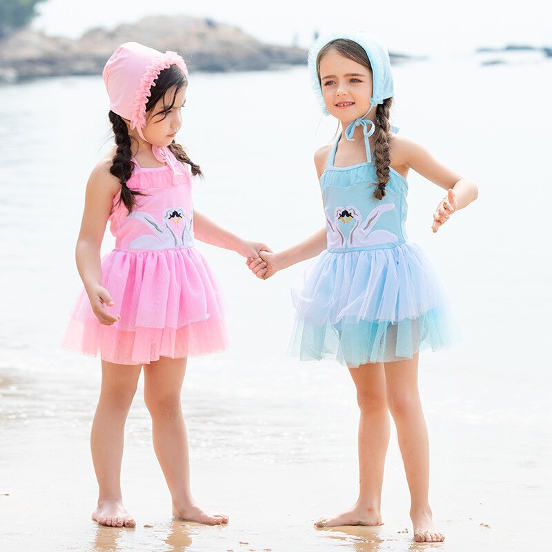 Kids Swimwear For Girls Child Female Bikini Children's Clothes Bathing Suits Children Swan Princess Dress Veil Swimsuit